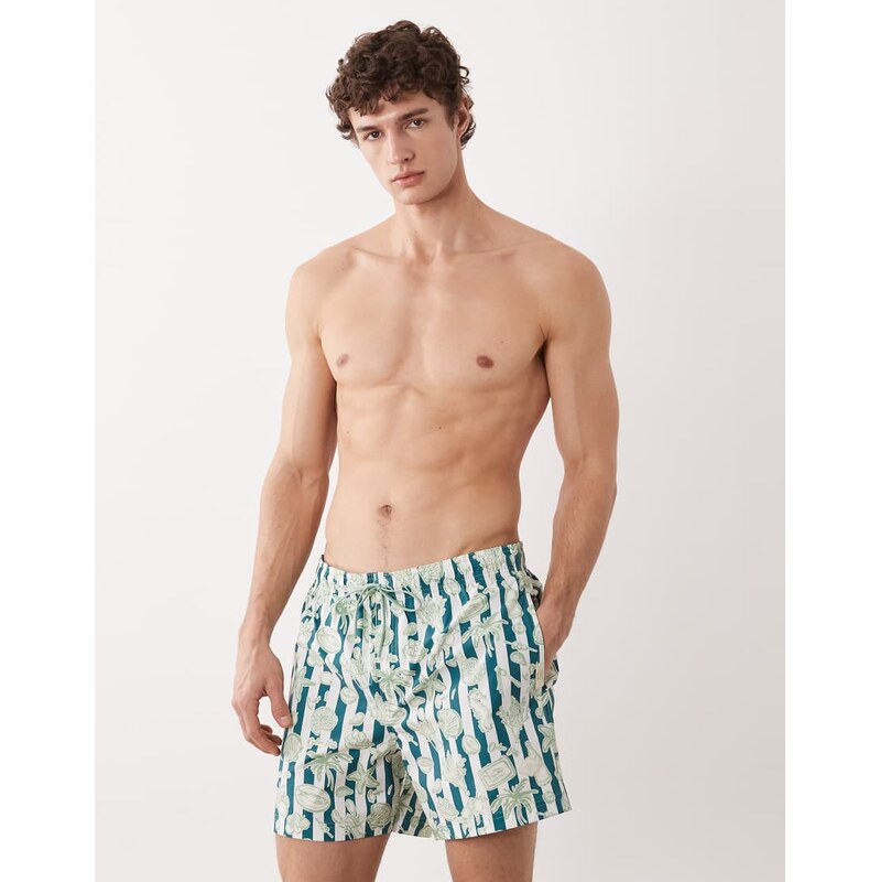 Jack & Jones shell print swim shorts in green stripe