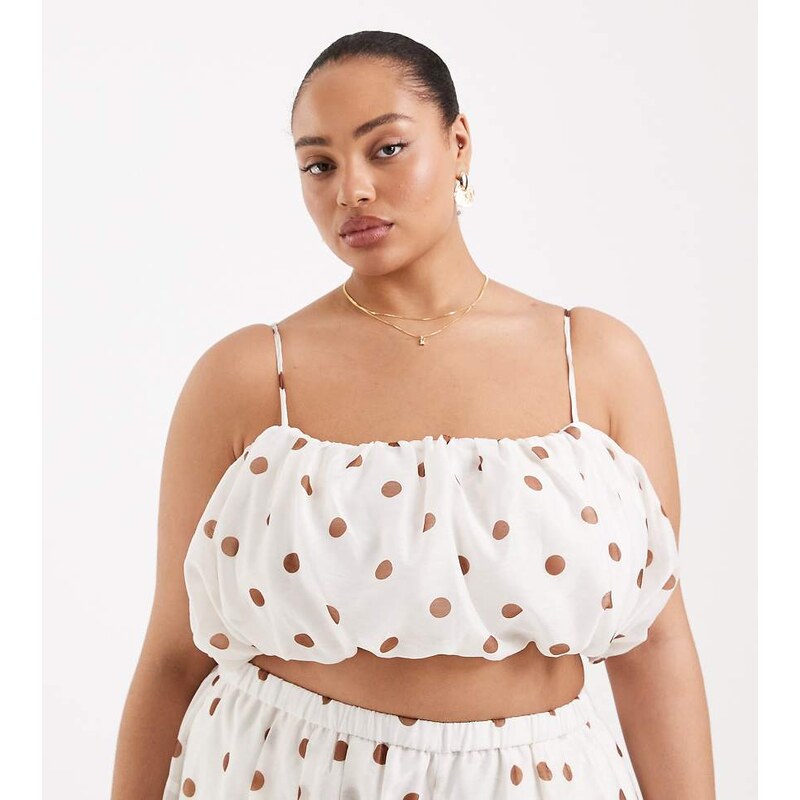 ASOS Curve ASOS DESIGN Curve ruffle top co-ord in terracotta polka dot 114969255