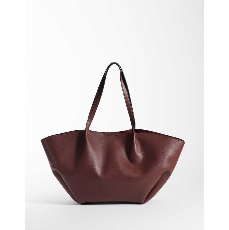 ASOS DESIGN pinched seam bonded tote bag in burgundy-Red