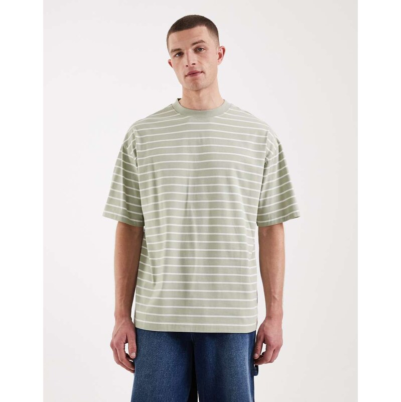 ASOS DESIGN oversized t-shirt in sage green and white stripe