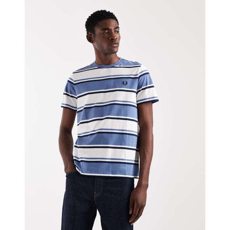 Fred Perry bold striped logo t-shirt in blue/white-Multi