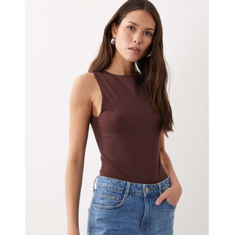 ASOS DESIGN polyamide slinky open back racer bodysuit in