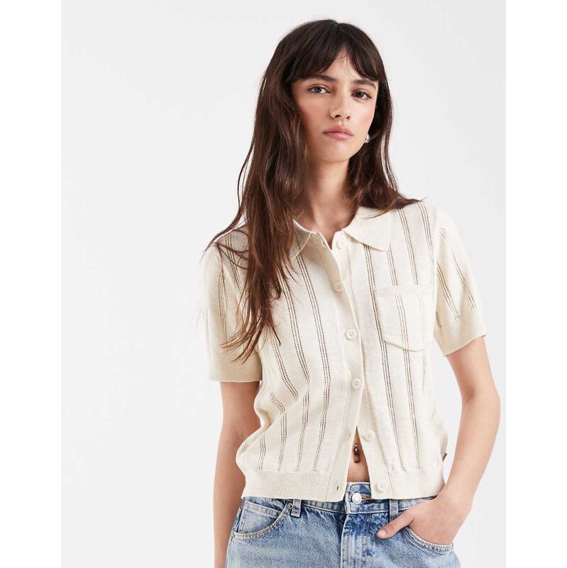 Wrangler single pocket cardigan in beige-Neutral