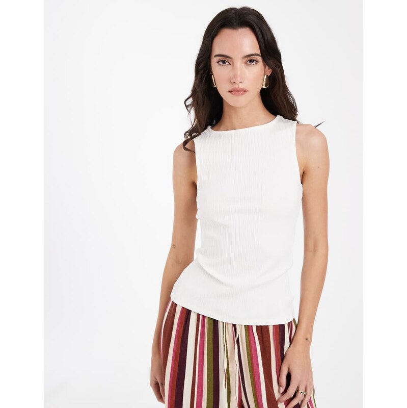 Vero moda flat rib boat neck sleeveless jersey top in white