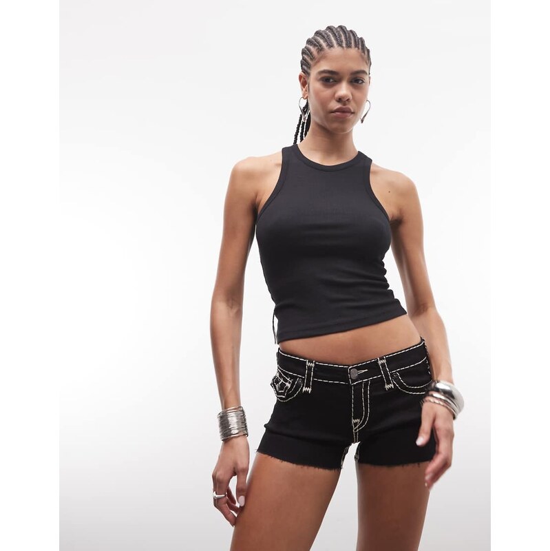 True Religion joey low rise denim mini short in black rinse