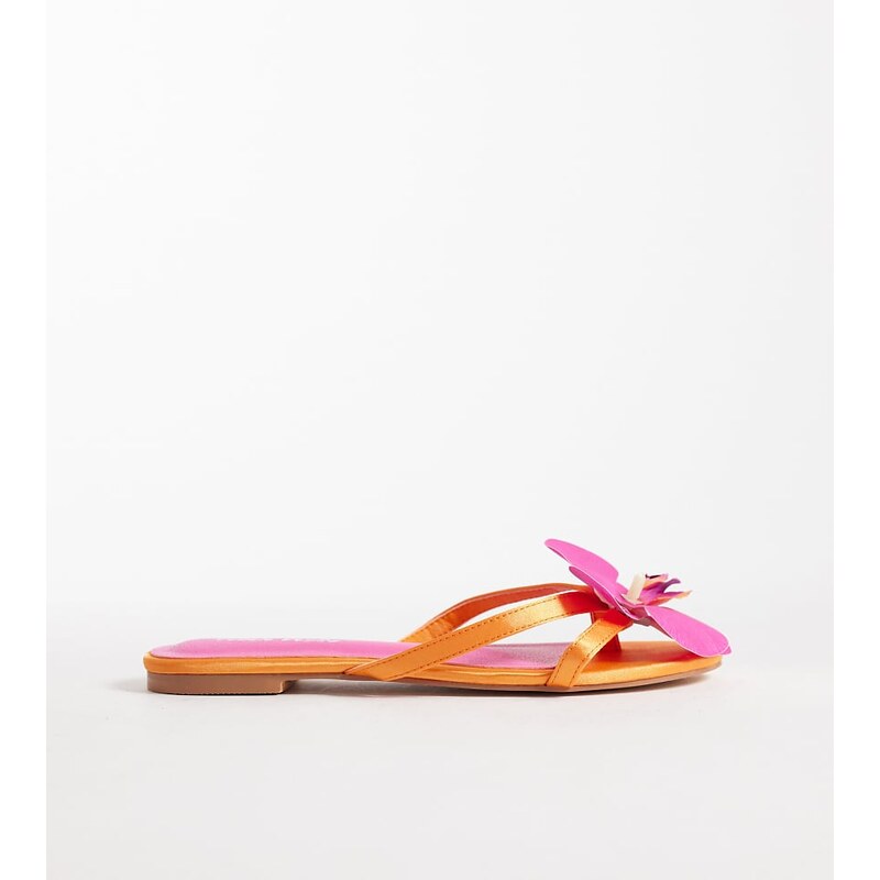 Public Desire Wide Fit Magnolia 3D floral flat sandals in orange-Multi 115519899