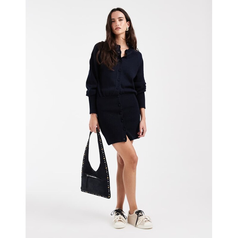 ASOS DESIGN knitted cinched mini dress in navy-Black