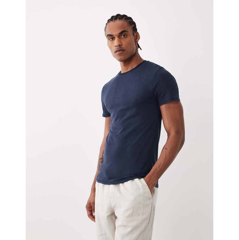ASOS DESIGN slim t-shirt in navy linen blend