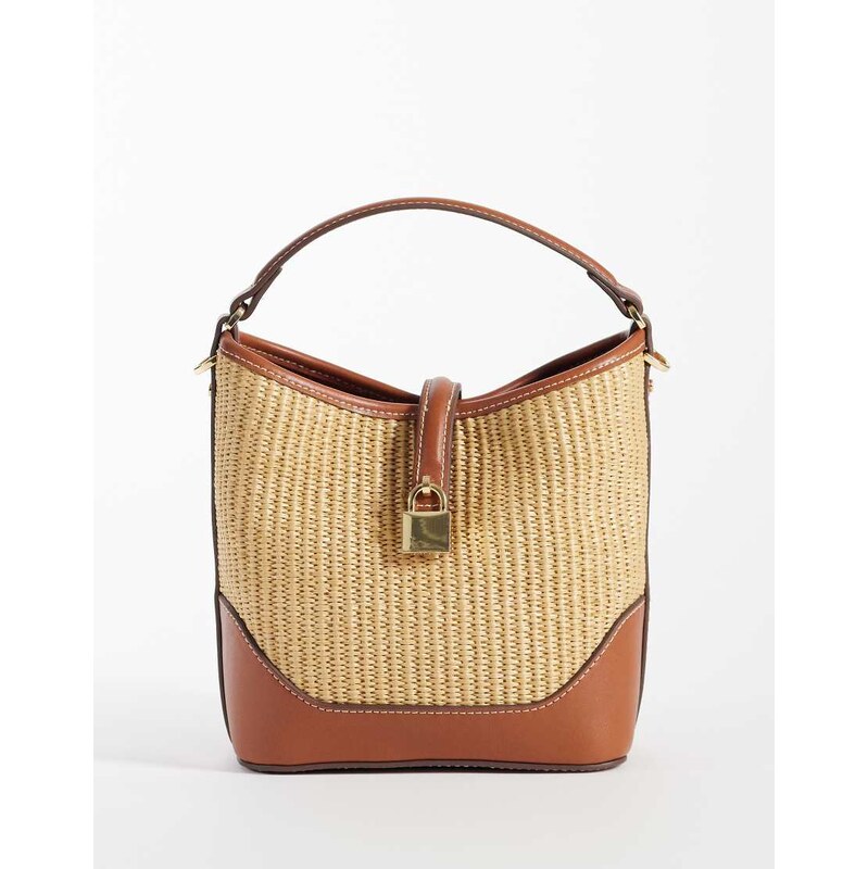 Mango woven bucket bag with buckle in beige-Neutral 114699175