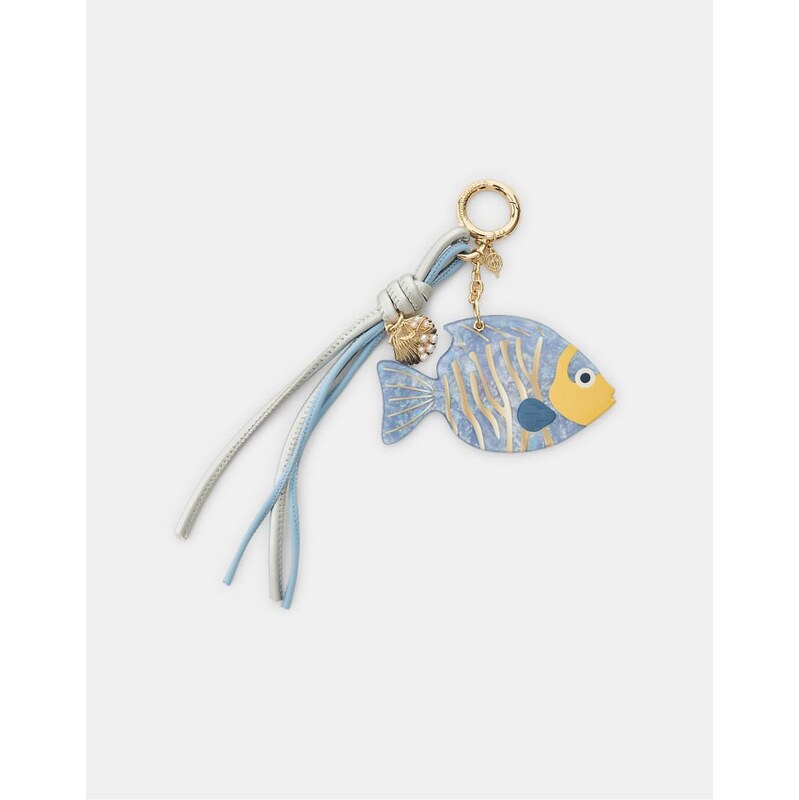 Stradivarius Fish pendant key ring with beads in royal blue-Navy 114699196
