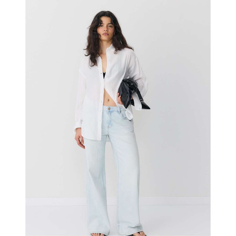 Stradivarius Basic double fabric shirt in white 114699199