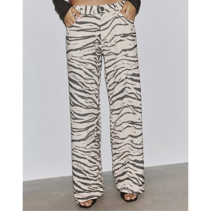 Stradivarius Wide-leg trousers in stone-White