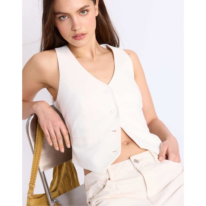 Stradivarius Basic waistcoat with linen in white