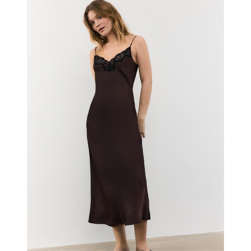 Stradivarius Satin camisole dress in brown 114699229