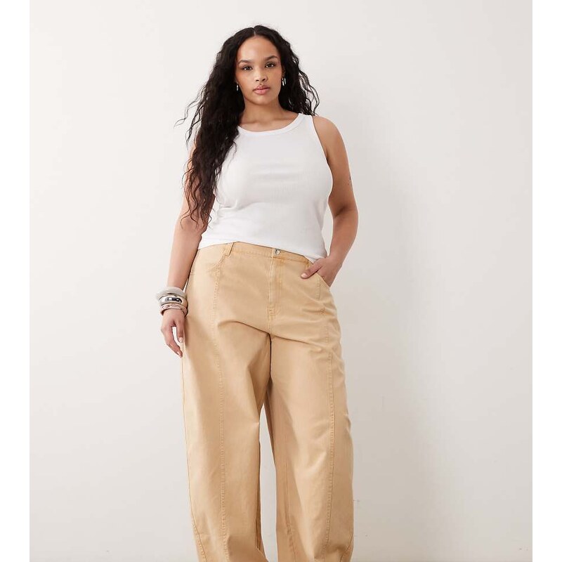 ASOS Curve ASOS DESIGN Curve barrel trousers in toffee-Brown 115521161