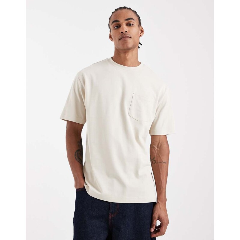ASOS DESIGN heavyweight relaxed t-shirt with pocket in beige