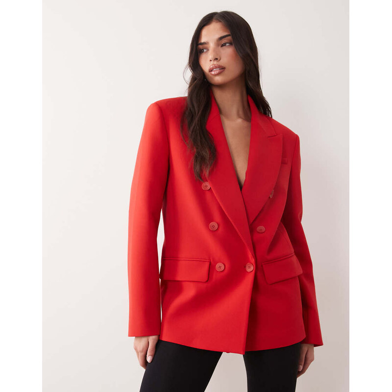 ASOS DESIGN power shoulder double breasted blazer in red