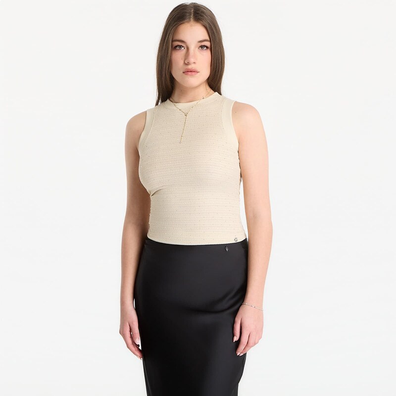 Top GUESS Sl Francine Smock Hotfix Top Pearl Oyster Multi XS