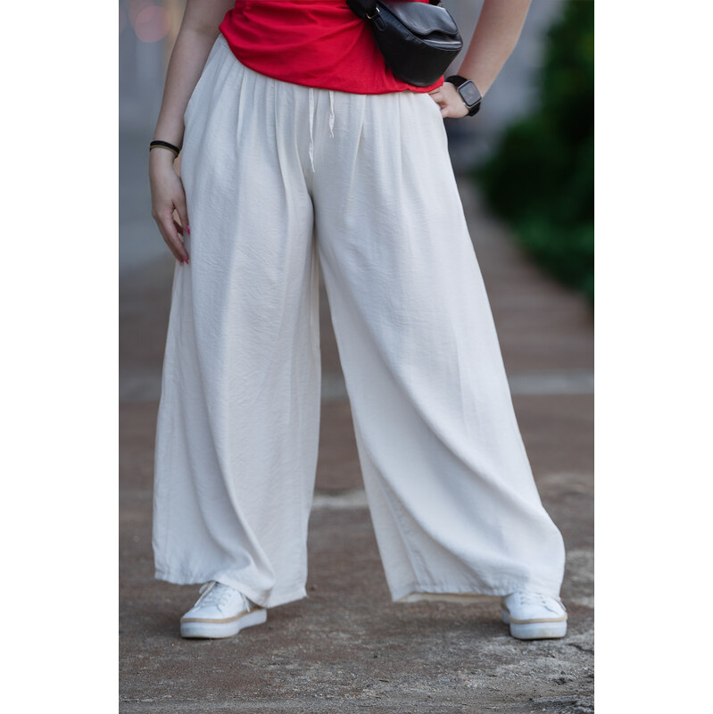 Italy fashion Plátěné kalhoty OHANA Barva: Krémová, Velikost:
