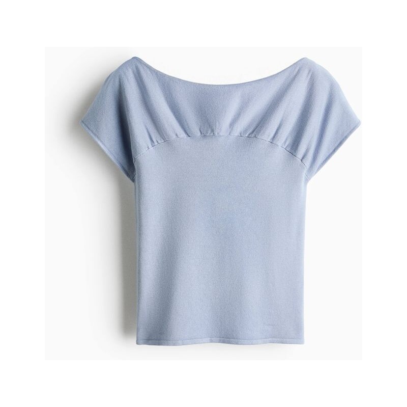 H&M - Tops křidélkovými rukávy a nabíráním - Bleděmodrá