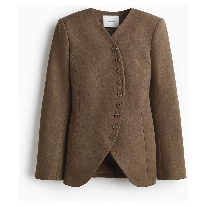 H&M - Elegantní sako z lněné směsi - Tmavá Hnědošedá