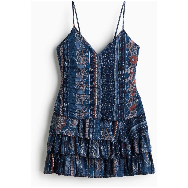 H&M - Šaty na ramínkas rozšířenou sukní - Tmavomodrá/Vzor
