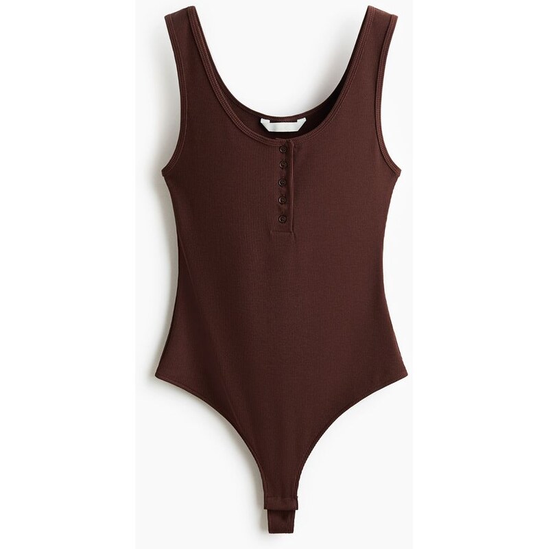H&M - Žebrované body thong - béžová 114702385