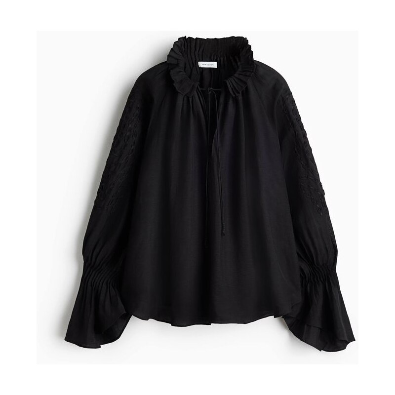 H&M - Vyšívaná halenka z lněné směsi - černá 114702438