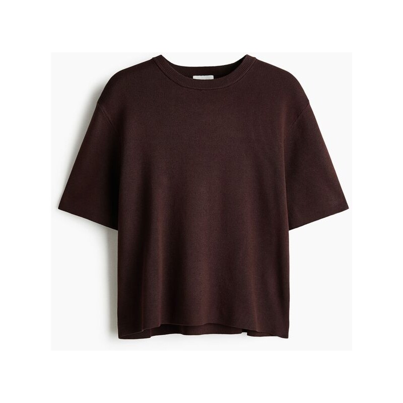 H&M - Pletené tričko - Tmavě Hnědá