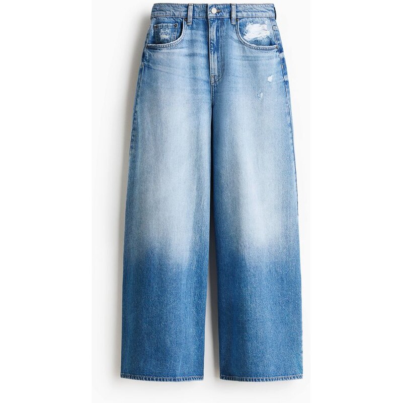H&M - Barrel Leg Regular Jeans - modrá 114702465