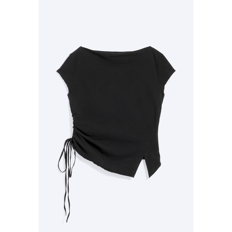 H&M - Tops Krátkým Rukávem a Řasením - černá 114702484