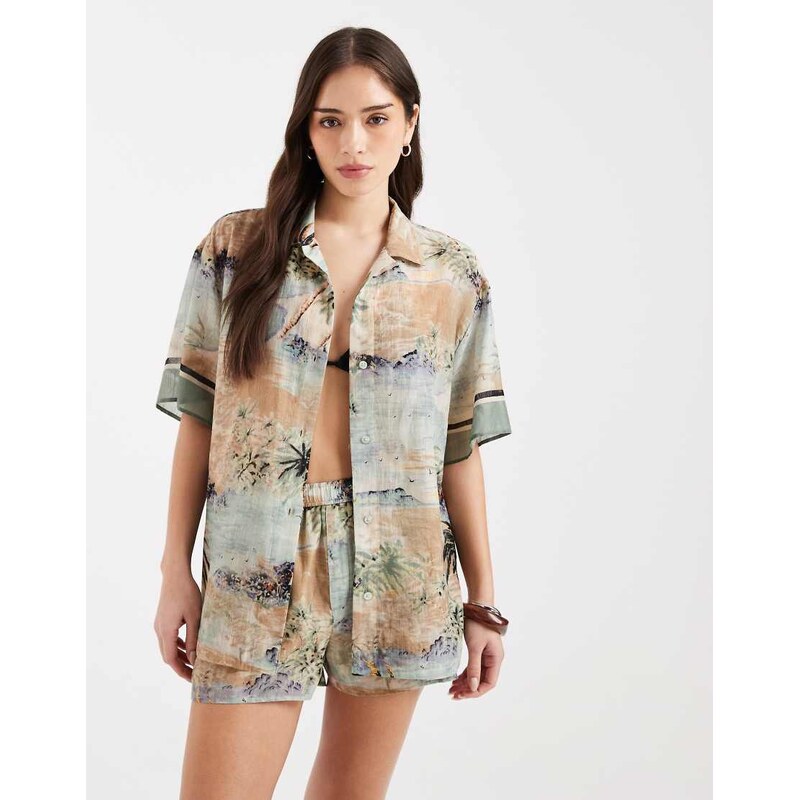 ASOS DESIGN Beach co-ord shirt in abstract print-Multi 115591624