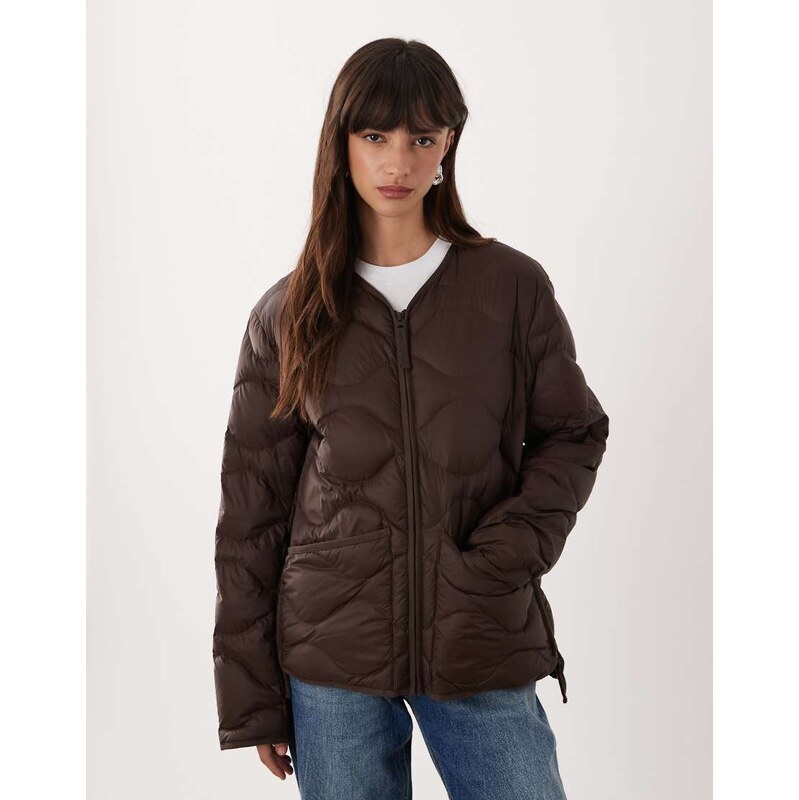ARKET quilted jacket with zip front in brown-Green