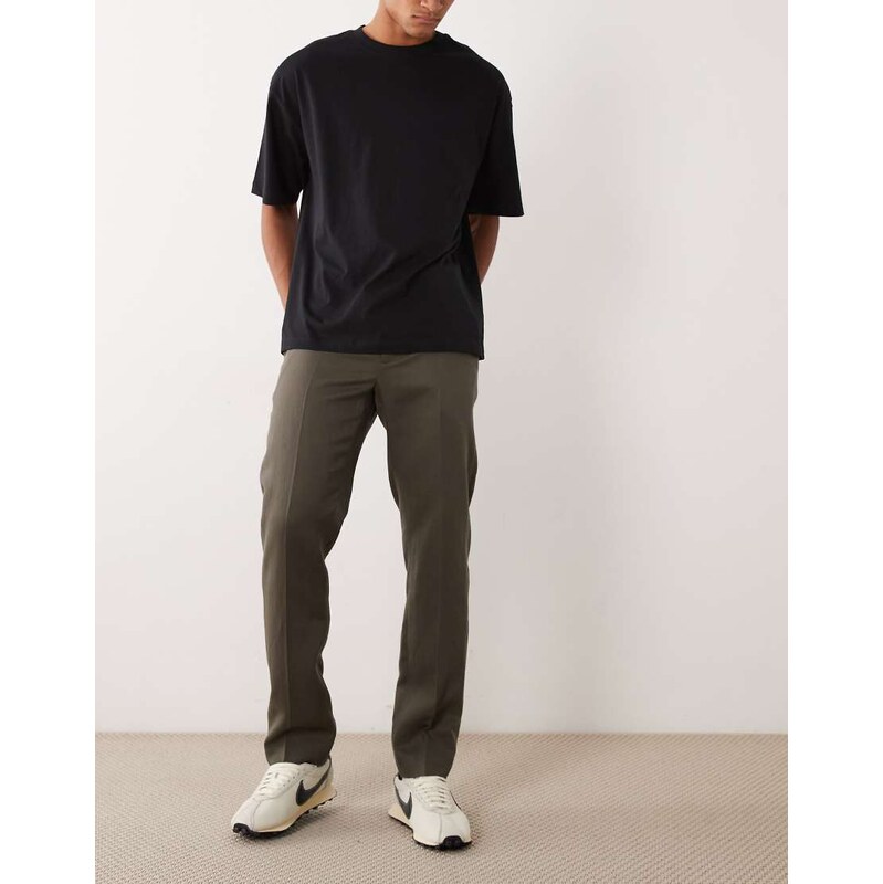 Mango linen blend tailored trouser in mid brown