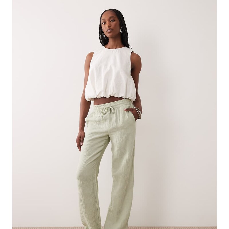 JDY Tall wide leg cheesecloth trousers in sage green