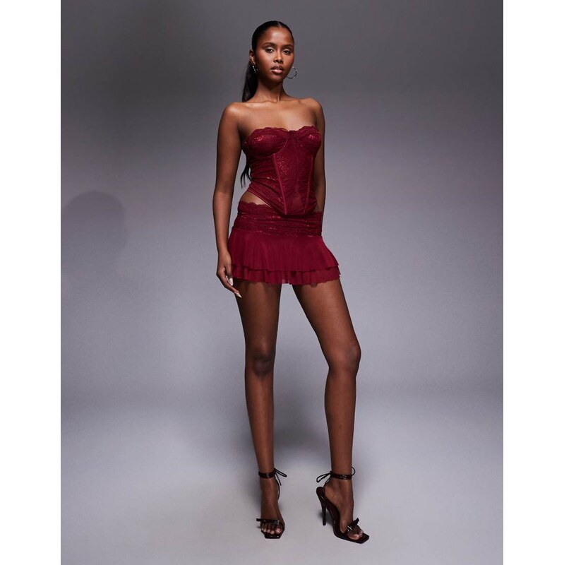 I.AM.GIA Demie lace waistband tiered chiffon mini skirt co-ord