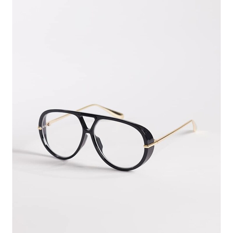 Kaiia exclusive oversized clear lens aviator glasses in black and gold 114704092