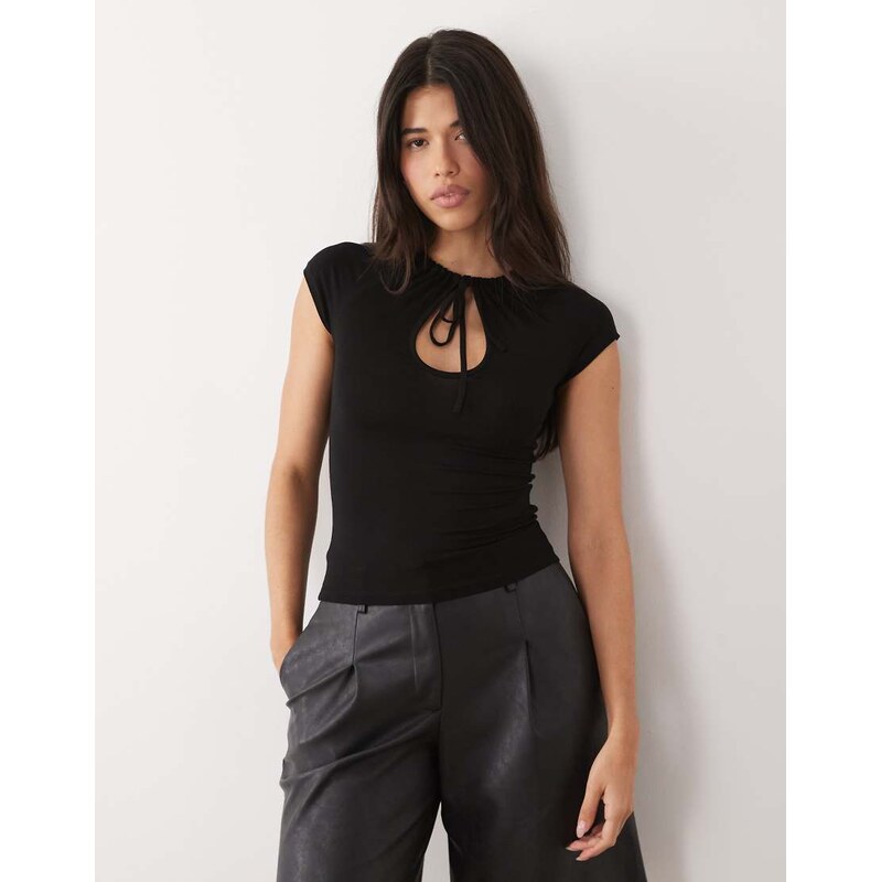 Gina Tricot keyhole short sleeve top in black