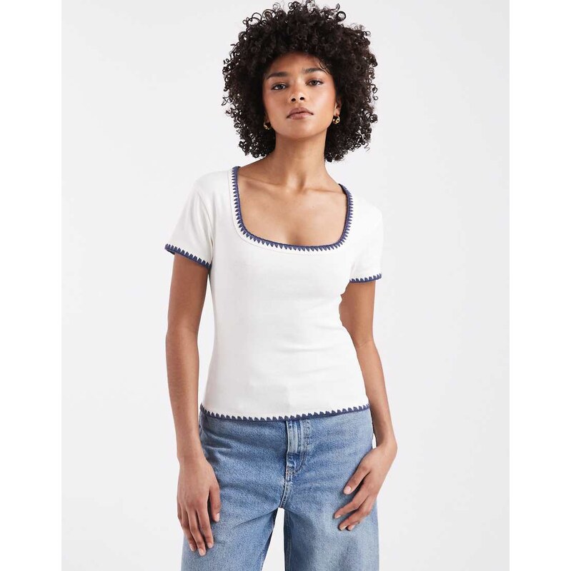 ASOS DESIGN shrunken tee with contrast blanket stitch detailing