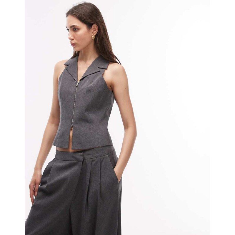 COLLUSION zip front waistcoat in grey