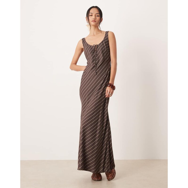 ASOS DESIGN scoop neck tie front midi dress in dark based