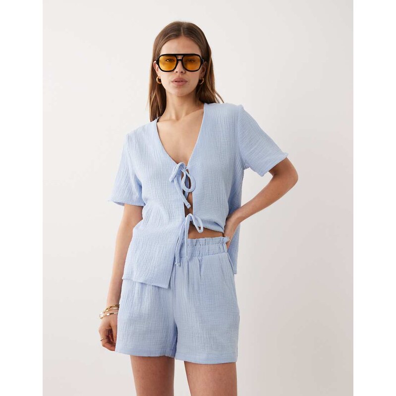 JDY cheesecloth shorts co-ord in light blue
