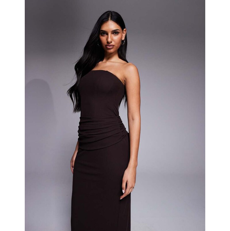Forever New bandeau draped detail maxi dress in chocolate brown
