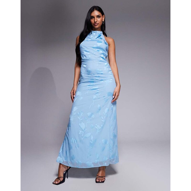 Forever New high cowl neck devoure maxi dress with slit back in
