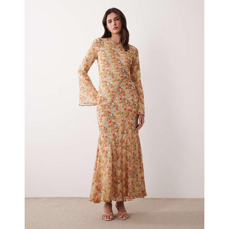 ASOS DESIGN flare sleeve maxi dress in floral print-Multi