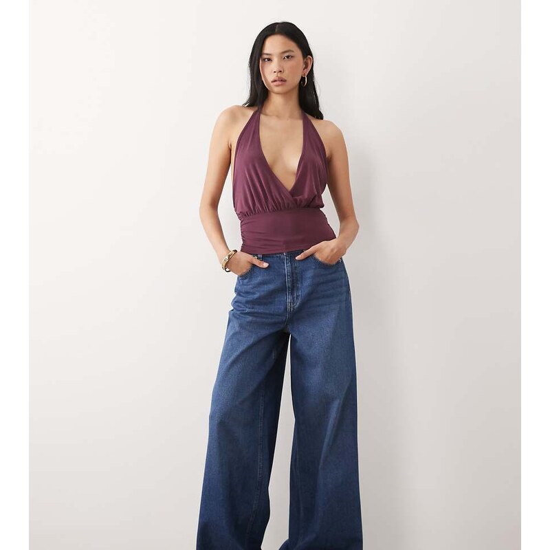 ASOS Tall ASOS DESIGN Tall wide leg palazzo jean in dark mid blue 114704054