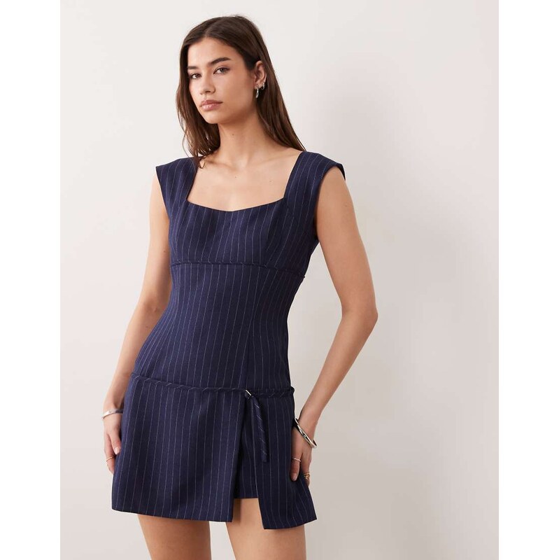 ASOS DESIGN tailored playsuit in navy pinstripe