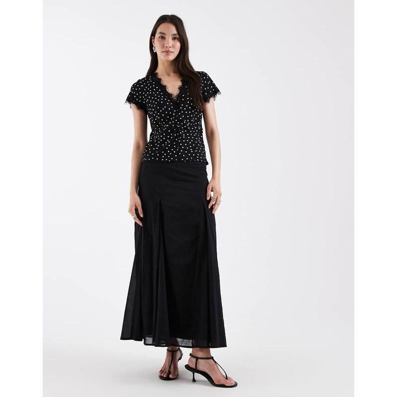 ASOS DESIGN cotton godet maxi skirt in black