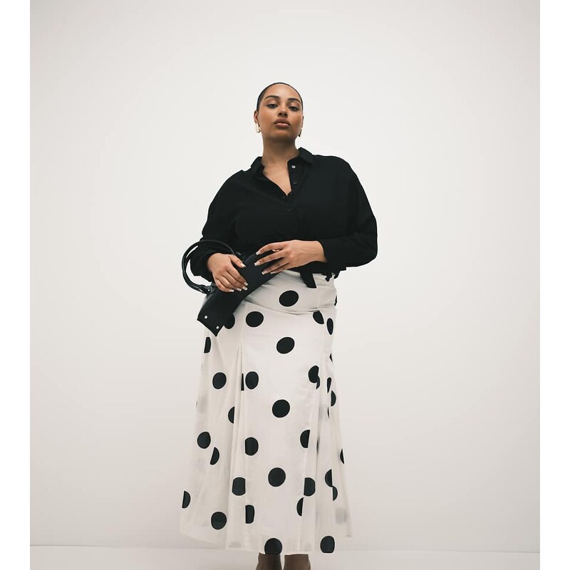 ASOS Curve ASOS DESIGN Curve cotton godet maxi skirt in polka dot - 115521352