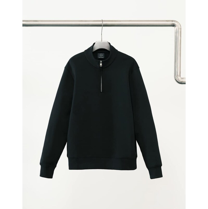 Mango cotton mix quarter zip sweatshirt in navy